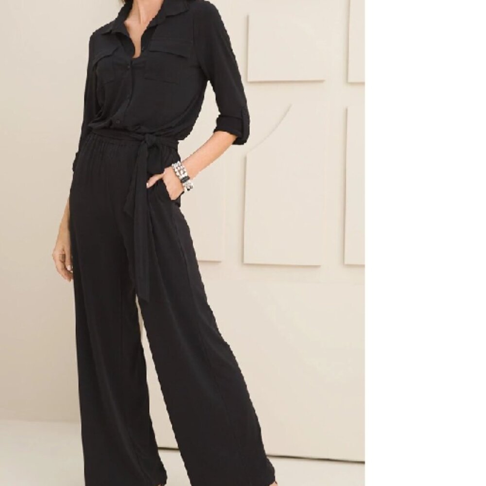 BNWT CHICO'S Travelers Easy Chic Utility Jumpsuit Slinky Jet Black 4 (XXL/20-22)